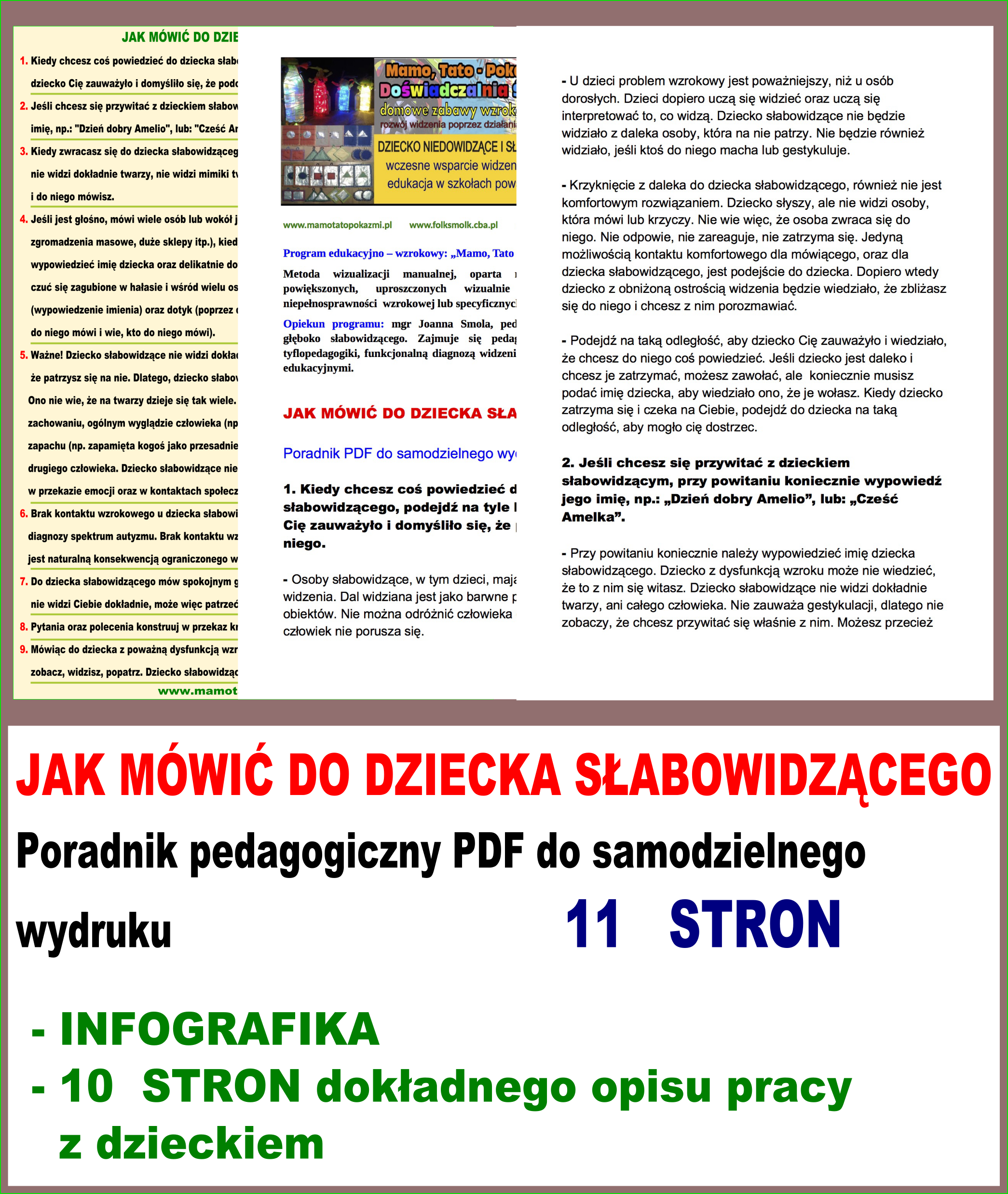 JAK MÓWIĆ do dziecka słabowidzącego. Poradnik pedagogiczny w PDF do samodzielnego wydruku. Cena: 10 zł